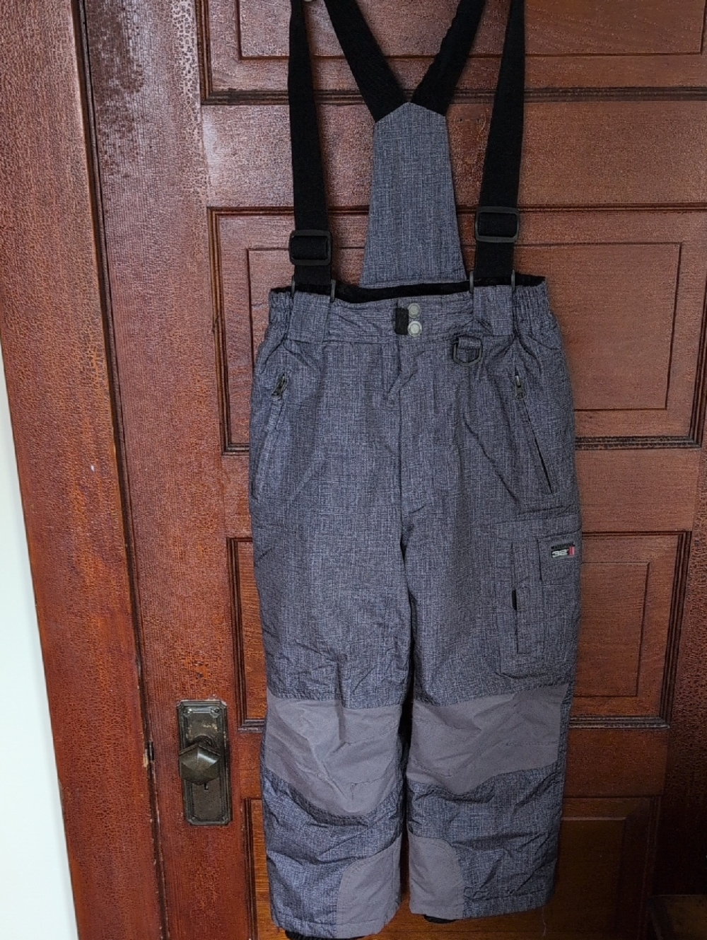 Weatherproof Gray Kids Snow Bib Pants with Black Suspenders
